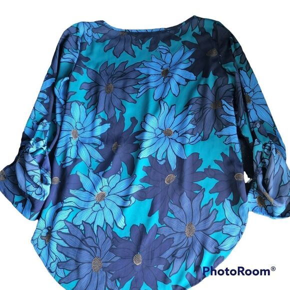 Ann Taylor Loft XS Blue Floral Blouse - Picture 2 of 4
